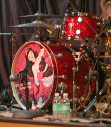 SUPERHERO! : Candye Kane’s drum kit proclaims her a superhero. Her super power is the power to invoke pity. - PHOTO BY GLEN STARKEY