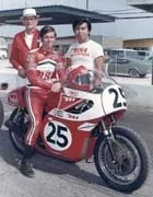LIKE FATHER LIKE SON : Don Emde sits atop his BSA, which won the 1972 Daytona 200. On the left is Don’s father Floyd, who won the same race in 1948 on an Indian. Don will attend the Friday night beach bonfire and Saturday show. - PHOTO COURTESY OF DON EMDE