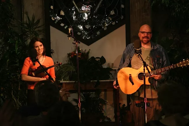 TWO ON THE TOWN! : Singer-songwriter Darryl Purpose (right) and fiddler Julie Beaver will play Coalesce on July 13. - PHOTO COURTESY OF DARRYL PURPOSE AND JULIE BEAVER