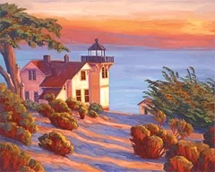 LIGHTING THE WAY : “Solstice Light, San Luis Lighthouse,” a painting by SLOPE artist Laurel Sherrie, will be raffled to attendees of the Lighthouse Impressions art show. - PHOTO BY LAUREL SHERRIE
