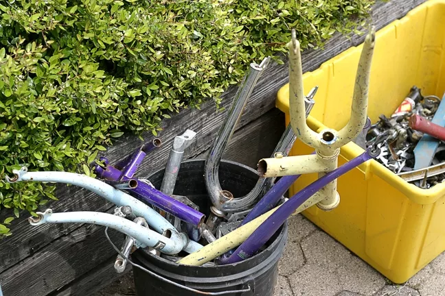 YOU CAN’T HAVE TOO MANY FORKS : Bike forks…lots of them. - PHOTO BY GLEN STARKEY