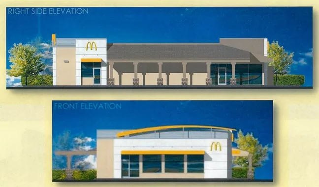 BURGER BROUHAHA: Despite significant local opposition, the county Board of Supervisors voted on April 8 to approve a drive-thru McDonald’s restaurant in Los Osos, illustrated here in a virtual rendering. - IMAGES COURTESY OF SLO COUNTY DEPARTMENT OF PLANNING AND BUILDING