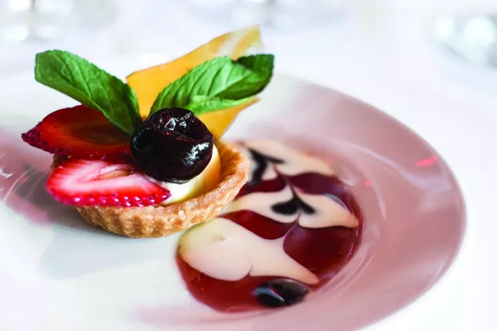 MOUTHWATERING : Apple Farm chef Willie Vey’s brandied cherry tartlet will have you begging for more.