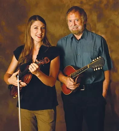 THE GREEN SMILE : Three-time Junior Scottish Fiddling Champion Athena Tergis (left) joins National Endowment of the Arts National Heritage Award winner Mick Moloney on March 21 at St. Benedict’s Church for a traditional Irish music concert. - PHOTO COURTESY OF MICK MOLONEY