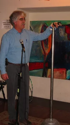POLE BEATS TREE : Mike London (pictured) and wife Julie London did everything they could to offer a traditional Festivus experience, but few people partook. - PHOTO BY NICK POWELL