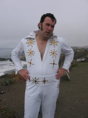HE'LL BE YOUR TEDDY BEAR : Matt "King" Tuttle, Elvis impersonator extraordinaire, performs Dec. 7 at SLO's Grange Hall. - PHOTO COURTESY OF MATT "KING" TUTTLE