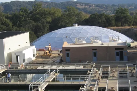 WATERTIGHT : A new dome covers water that is ready to flow from the Lopez facility into local homes. - PHOTO BY KATHY JOHNSTON