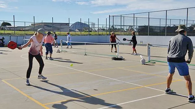 IN A PICKLE: The Morro Bay Pickleball Club is looking to build permanent courts somewhere in the city. After several other options didn’t work out, they’ve zeroed in on a plan to convert the roller hockey rink at Del Mar Park into courts for their sport. That leaves people involved in roller derby, and other sports, worried about where’d they go if they lost the space. - PHOTO COURTESY OF ELLIOTT GONG
