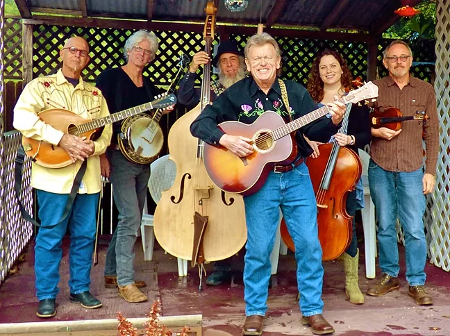 OUTLAWS: Don Lampson (center) puts The Vigilante String Alliance (left to right: Dorian Michael, Charlie Kleemann, Dan Mazer, Julie Beaver, and Bob Liepman) through its paces on Jan. 30 at the Stenberg Gallery. - PHOTO BY TOM PASSONS