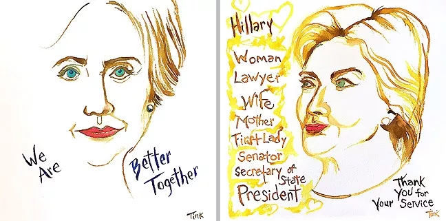 I’M WITH HER: While Nipomo artist and SLO GALA (Gay and Lesbian Alliance) Center Gallery Coordinator Ethel Landers acknowledges that Democratic presidential candidate Hillary Clinton has made mistakes, she still thinks the former First Lady and current Secretary of State is committed to making the world a better place. - IMAGES COURTESY OF ETHEL LANDERS