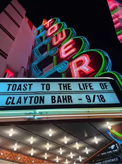 Tower Theatre lit up its sign in honor of Clayton. - PHOTO PROVIDED