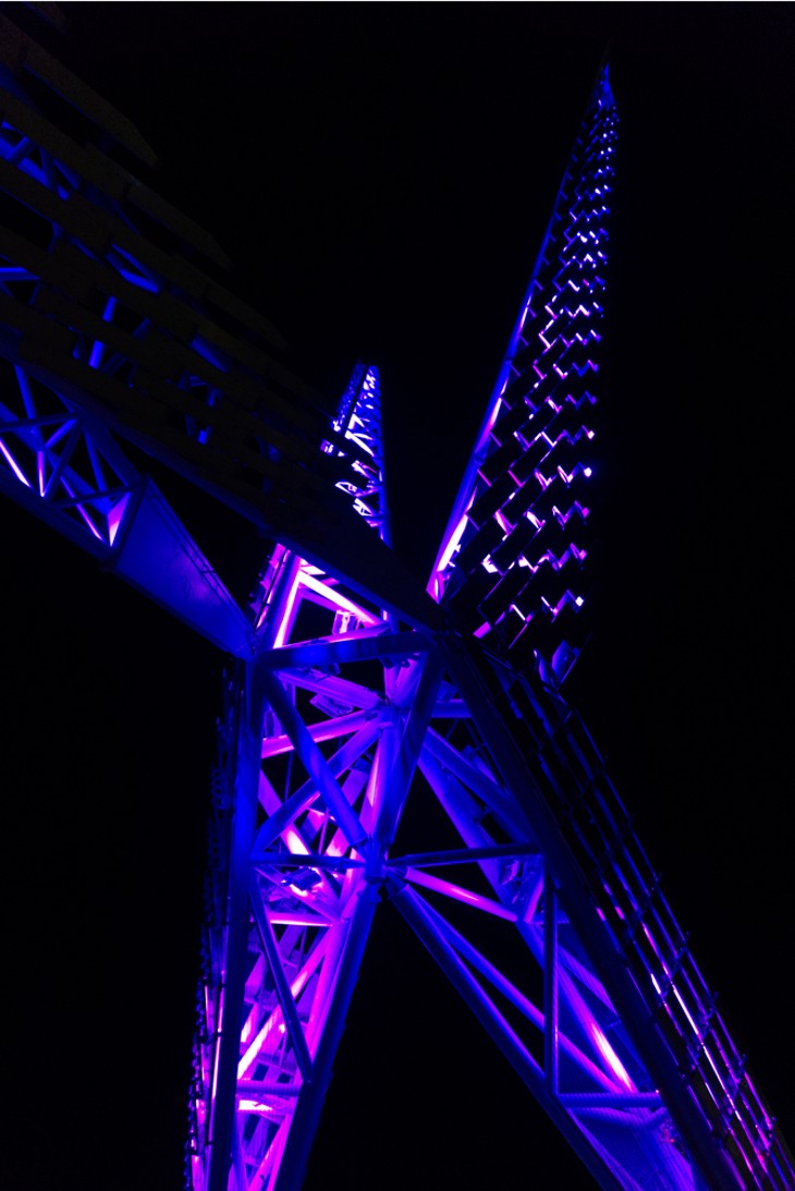 The view of the Skydance Bridge from the pedestrian walkway beneath it is especially stunning at night. - KENDRA MICHAL JOHNSON