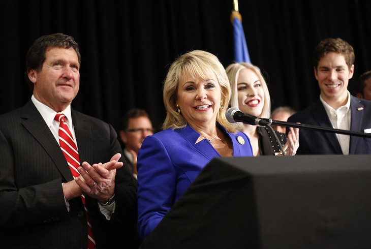 Gov. Mary Fallin address a crowd during a Republican Party election night watch party at Tower Hotel in Oklahoma City, Tuesday, Nov. 4, 2014.  Photo by Garett Fisbeck - GARETT FISBECK