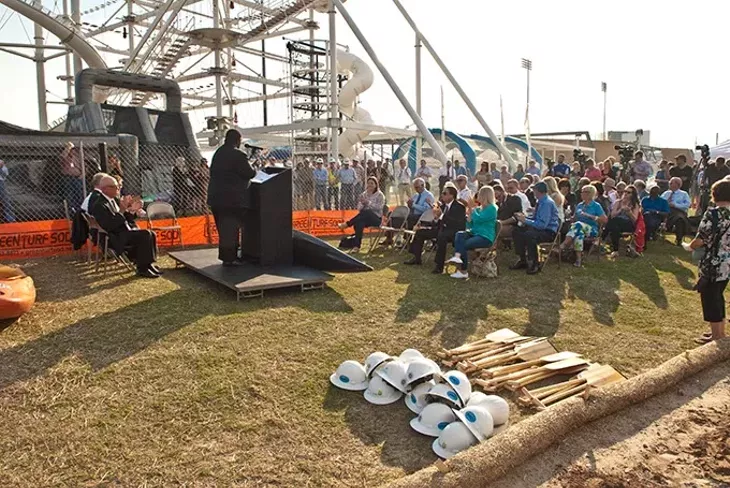 Groundbreaking ceremonies for the newly named River Sport Rapids along the Oklahoma River's Sky Trails in the Boathouse Districe, Monday, 10-20-2014. mh
