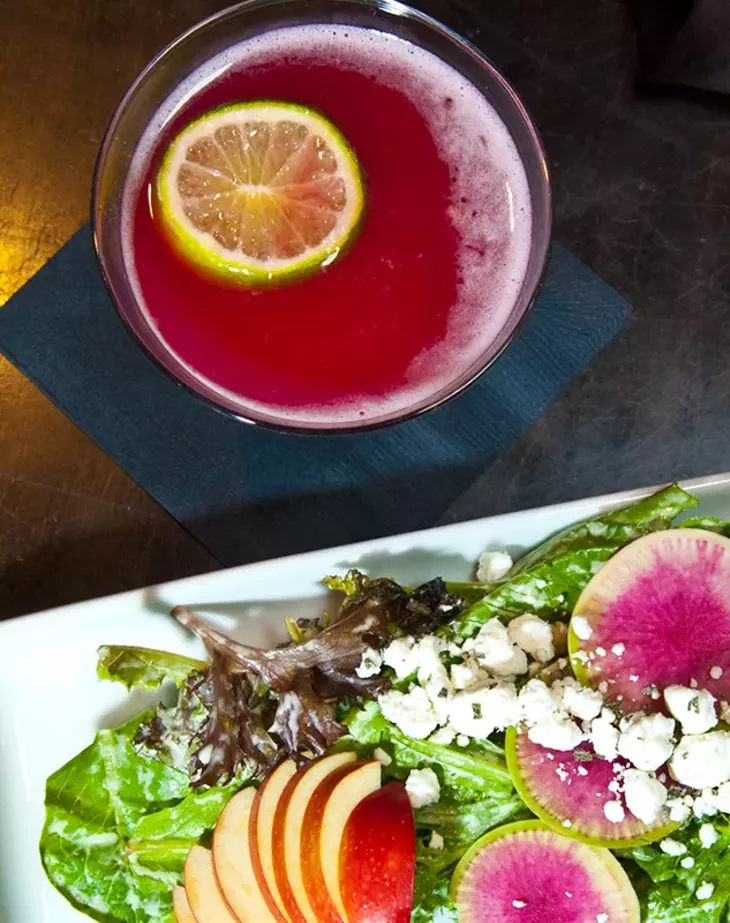 Hibiscus Margarit and Farmers Market Salad at LOCAL in Norman. (Mark Hancock)