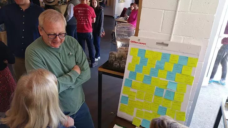 Council members David Greenwell and Meg Salyer stopped by the Love Your City event at Elemental on Feb. 14. - BEN FELDER