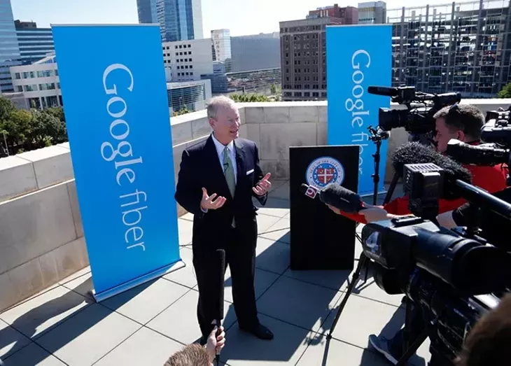 Mayor Mike Cornett answers questions during a press conference to announce Oklahoma City as a potential Google Fiber city at the Oklahoma City Museum of Art, Wednesday, Oct. 28, 2015. - GARETT FISBECK