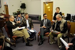 Community members and city council candidates meet at Church of the Open Arms to discuss problems in the community, Thursday, Feb. 19, 2015. - GARETT FISBECK