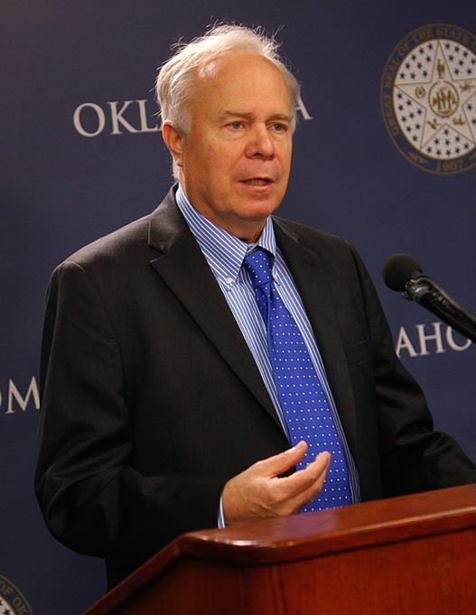 Mark Hammons, State Democratic Party Chairman, speaks at the Oklahoma State Capitol in Oklahoma City, Monday, Nov. 16, 2015. - GARETT FISBECK