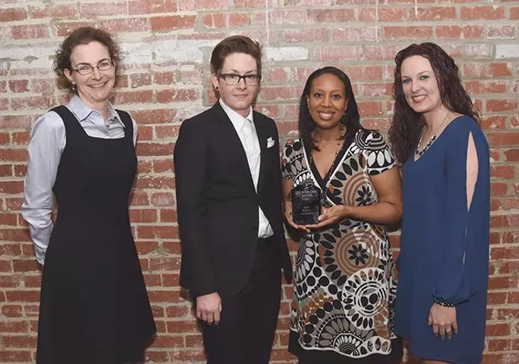 From left, Kate Brady, Kristin Culver, Shannon Welch, and Meagan Carter who won best public initiative for Open Streets OKC. - MARK HANCOCK