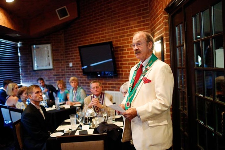 Phillip Jody speaks during a meeting of The Chaine des Rotisseurs at Opus Prime Steakhouse in Oklahoma City, Saturday, July 25, 2015. - GARETT FISBECK