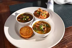 Creole Trois sampler, at Jax Soul Kitchen, 575 S. University in Norman, 2-8-16. - MARK HANCOCK