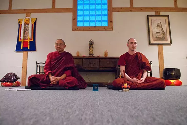 Left, Ananda and Santikaro, conduct a Vipassana Meditation at Windsong Dojo on Tuesday evening, 8-26-14. mh