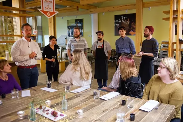 Todd Woodruff introduces the Nonesuch staff during a dinner at Waffle Champion in Oklahoma City, Monday, Jan. 25, 2016. - GARETT FISBECK