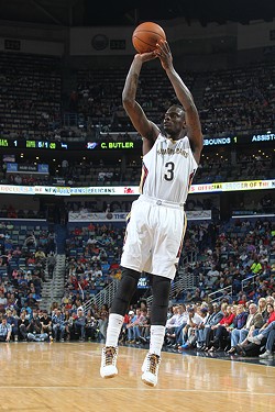 Anthony Morrow #3 of the New Orleans Pelicans takes a shot against the Oklahoma City Thunder during an NBA game on April 14, 2014 at the Smoothie King Center in New Orleans, Louisiana. - LAYNE MURDOCH JR./NBAE VIA GETTY IMAGES