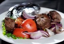 A kabob at Jamil's Steakhouse. (Garett Fisbeck)