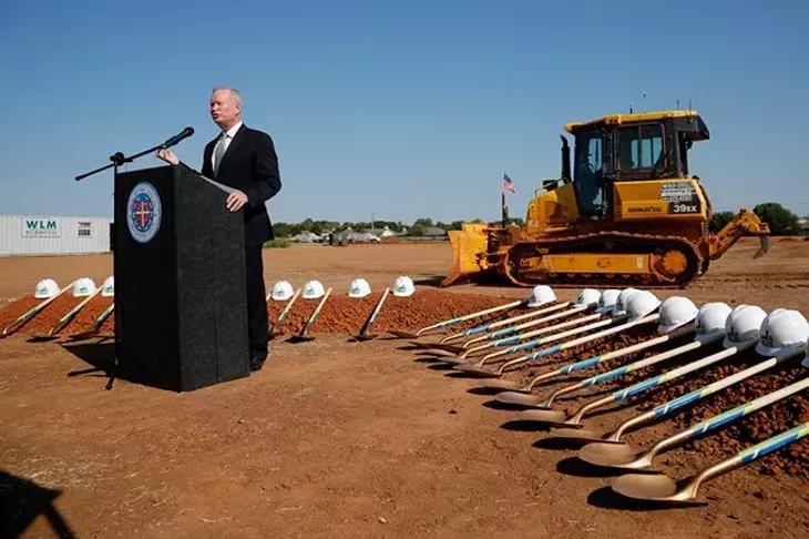 Mayor Mick Cornett speaks during a MAPS 3 Senior Health and Wellness Center Groundbreaking in Oklahoma City, Wednesday, Sept. 2, 2015. - GARETT FISBECK