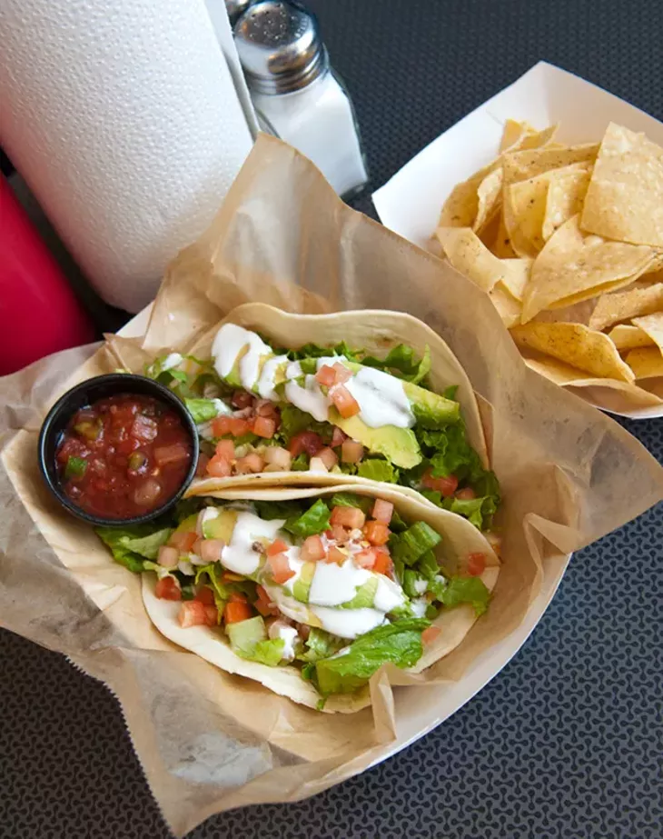 2 tacos basket at The Garage, 1117 N. Robinson Ave., in Midtown OKC. (Mark Hancock)