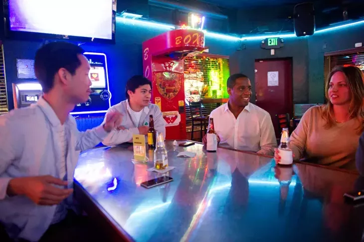 From left John Vu, Andrew Trinner, Dominic Williams and Laura Talbert at Sipango Lounge. (Garett Fisbeck)