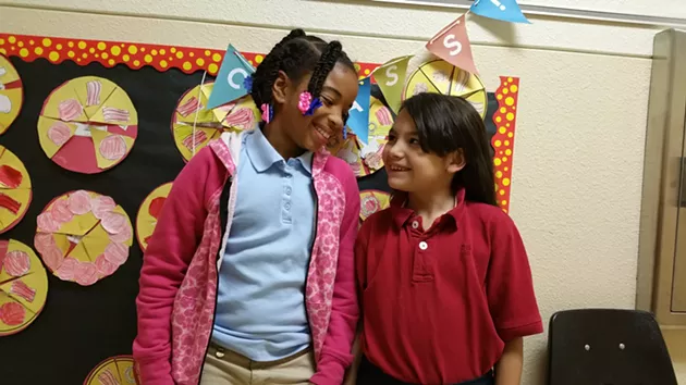 Justyce Swain and Culena Torres, second grade students at Hawthorne Elementary. - BEN FELDER