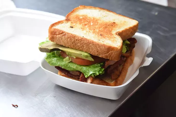 BLT sandwich with avocado, inside Parking Lot Party (PLP) food truck. (Mark Hancock)