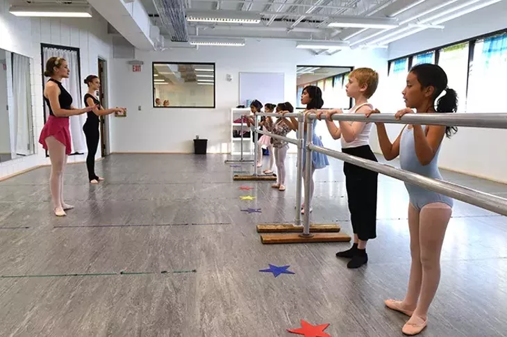5 to 7 year olds learn to dance, instructed by Katie Dudzik, left, in O.C.U.'s Community Dance Center. mh