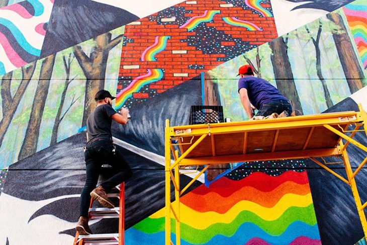 Jerrod Smith, left, and Dusty Gilpin collaborate on a mural in Oklahoma City. - QUIT NGUYEN