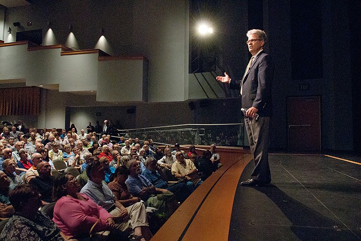 U.S. Senator Tom Coburn speaking during a town hall meeting in the OCCC Visual and Performing Arts Center, Monday, 8-4-14.  mh