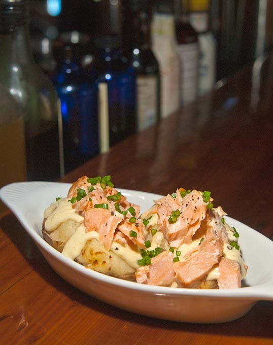 Double-baked potatoes with smoked salmon Shannon Cornman)