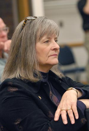 State Rep. Sally Kern watches during a debate between Dr. Bruce Prescott and husband, Dr. Steve Kern over the constitutionality of a Christian nation, Thursday, 2-24-11, at Oklahoma City Community College.  mh