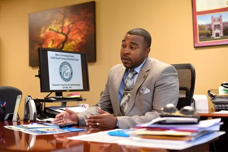 Dr. Dennis Portis, associate superintendent of Metro Tech, at his office, Thursday, April 28, 2016. - GARETT FISBECK
