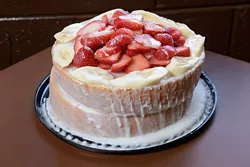 Strawberry-banana cake at Leo's BBQ, Monday, Dec. 5, 2016. - GARETT FISBECK