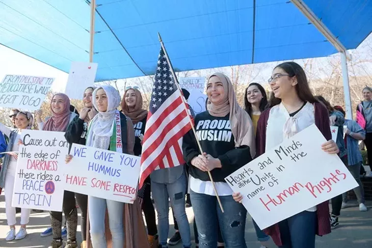 Demonstrators during a #NoBanNoWall rally at the University of Central Oklahoma, Wednesday, Feb. 1, 2017. - GARETT FISBECK