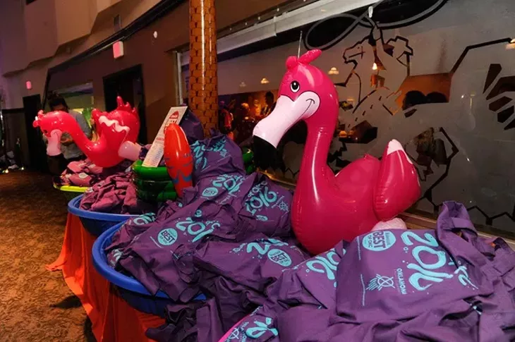 Best of OKC appreciation swag bags fill kiddie pools at Will Rogers Theatre.