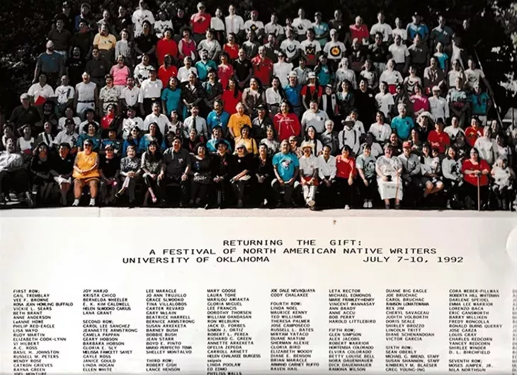 Participating writers for the first Returning the Gift conference gather for a group photo in 1992. (Returning the Gift / provided)