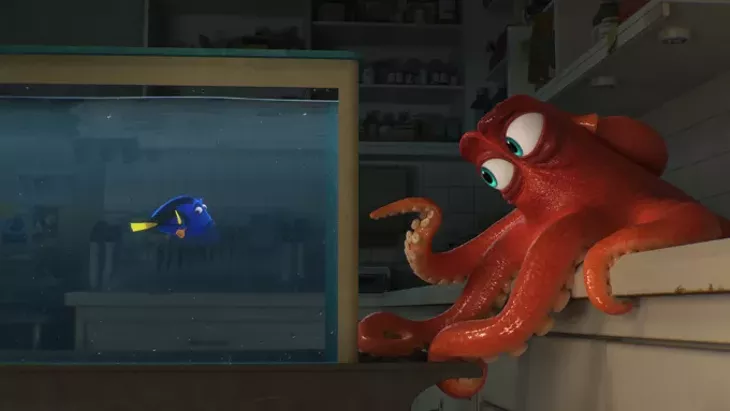 DO I KNOW YOU? -- In Disney?Pixar's "Finding Dory," everyone's favorite forgetful blue tang, Dory (voice of Ellen DeGeneres), encounters an array of new?and old?acquaintances, including a cantankerous octopus named Hank (voice of Ed O'Neill). Directed by Andrew Stanton (?Finding Nemo,? ?WALL?E?) and produced by Lindsey Collins (co-producer ?WALL?E?), ?Finding Dory? swims into theaters June 17, 2016. - PIXAR