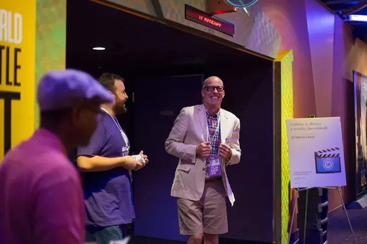 Filmmaker, Lance McDaniel, stands at entrance of theatre showing his film "O, Brother!" in Oklahoma City, Sunday, June 12, 2016. - EMMY VERDIN