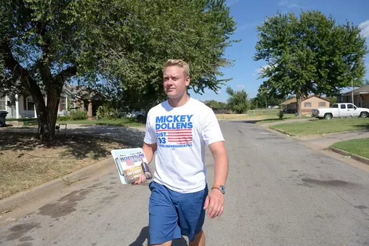 Mickey Dollens walks a neighborhood in District 93 asking for support, Wednesday, Aug. 17, 2016. - GARETT FISBECK