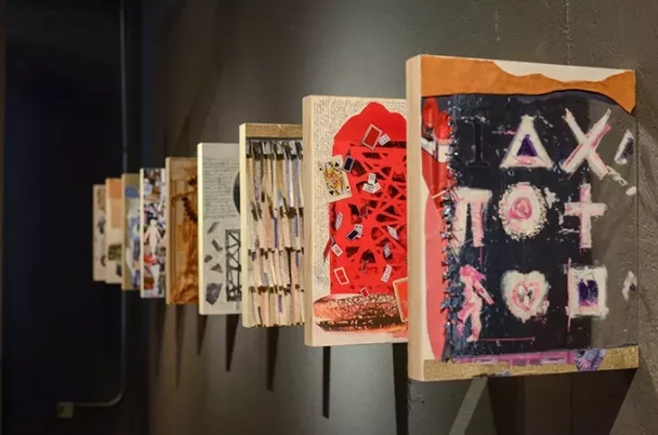 mixed media panels by Cynthia Adler, inspired by “Room of Hidden Things” by Anita Skeen | Photo provided