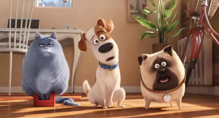 (L to R) Fat cat Chloe (LAKE BELL), pampered terrier mix Max (LOUIS C.K.), and excitable pug Mel (BOBBY MOYNIHAN) in Illumination Entertainment and Universal Picturesí "The Secret Life of Pets," a comedy about the lives our pets lead after we leave for work or school each day. - CREDIT: ILLUMINATION ENTERTAINME